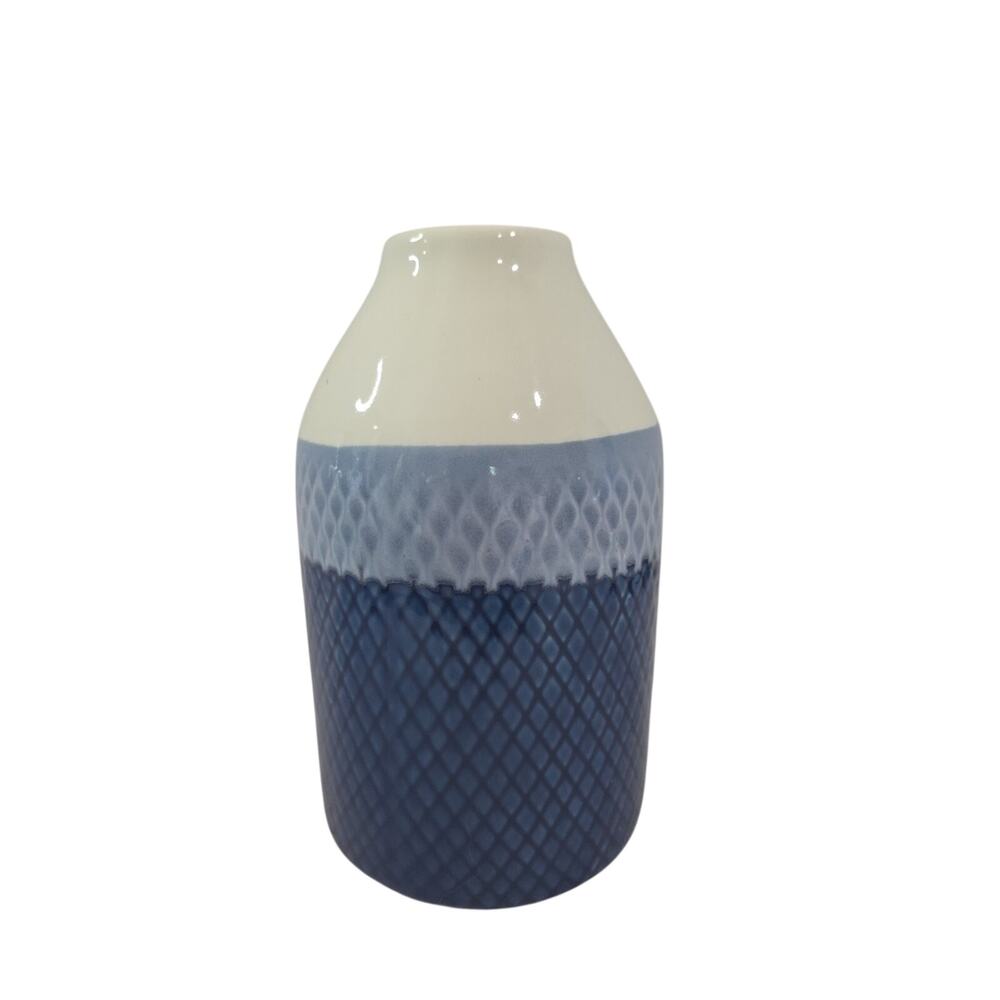 Ashland Indigo Vase Geometric Pattern Blue 8"